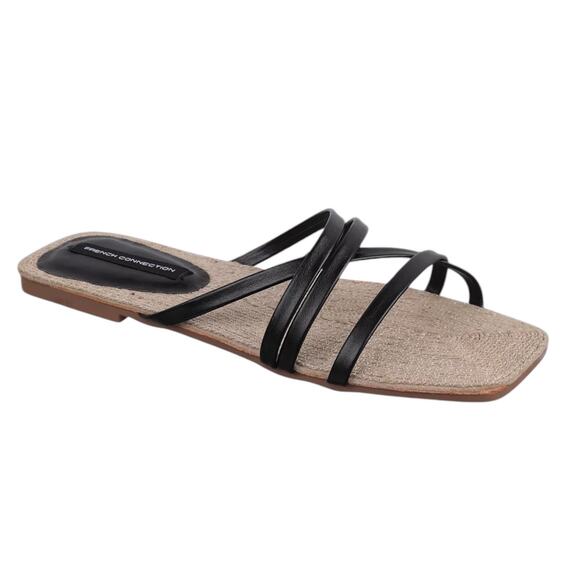 French Connection Women's North West Rope Flat Slide Sandals Black Size 7 1/2 - Picture 1 of 4